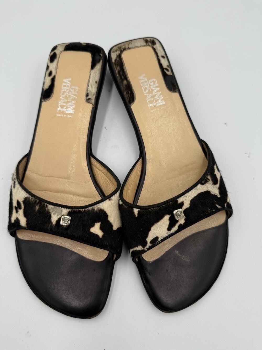 Rare VERSACE COW CALF HAIR SANDALS 37.5